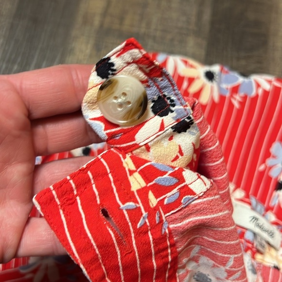 MADEWELL Womens Red Floral Striped Side Button Skirt Knee Length Daisy Society 4 - Picture 9 of 9